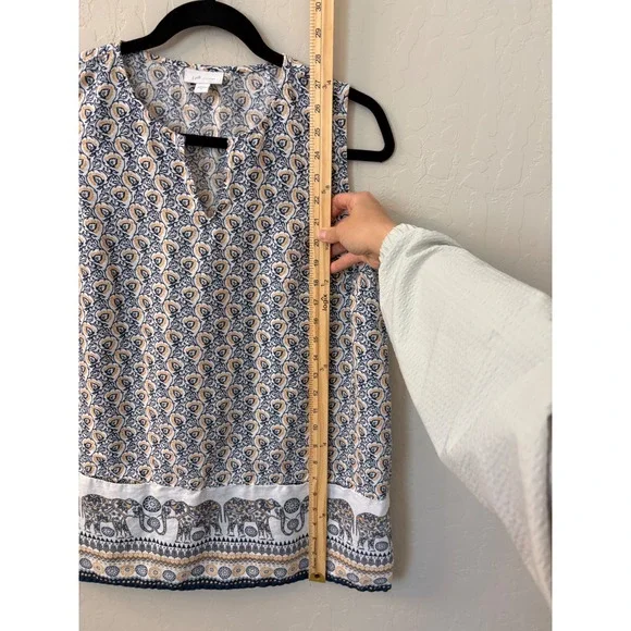 J.Jill Love Linen Sleeveless‎ Top Elephant Print Keyhole Neckline Pockets Size M - Picture 6 of 9